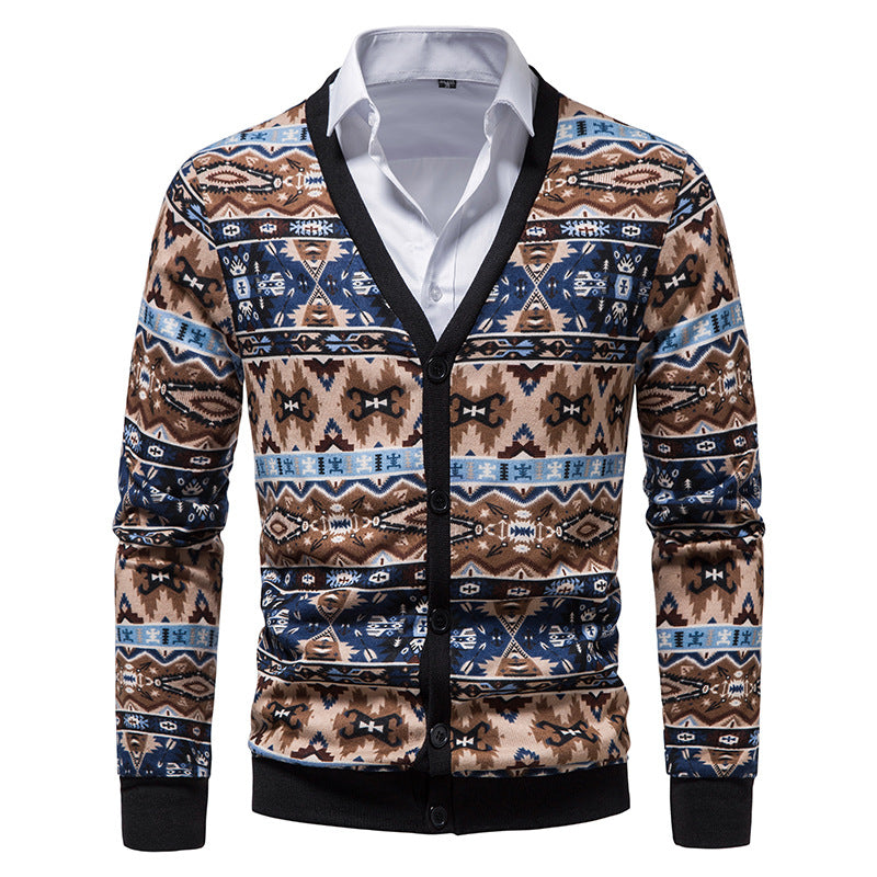 Men's Argyle Cardigans With V-neck Buttons