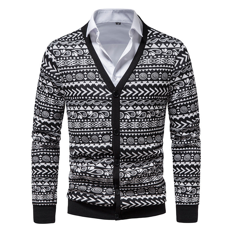Men's Argyle Cardigans With V-neck Buttons
