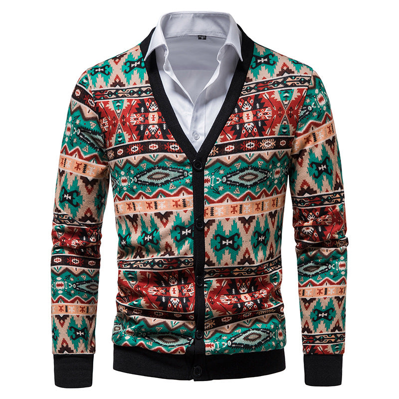 Men's Argyle Cardigans With V-neck Buttons