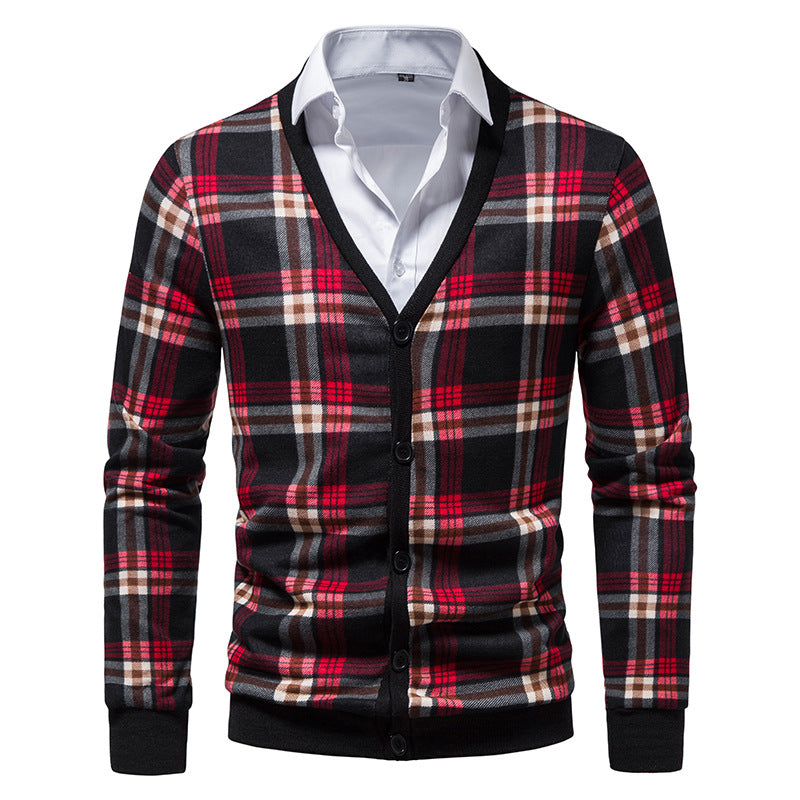 Men's Argyle Cardigans With V-neck Buttons