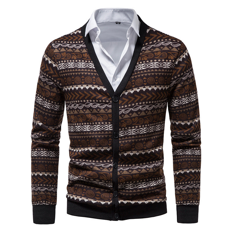 Men's Argyle Cardigans With V-neck Buttons
